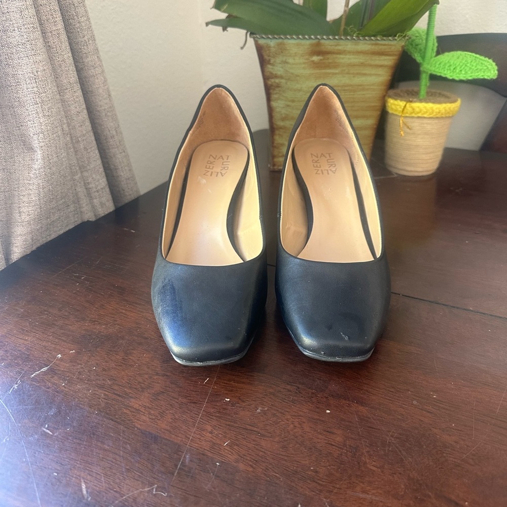 Naturalizer Black Faux Leather Square-Toe Pumps